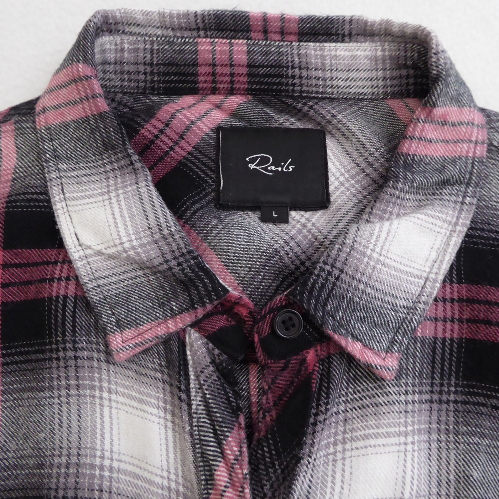 Rails Hunter Plaid Flannel Shirt Black Taffy Pink White Womens Size Large Rayon - Picture 2 of 11